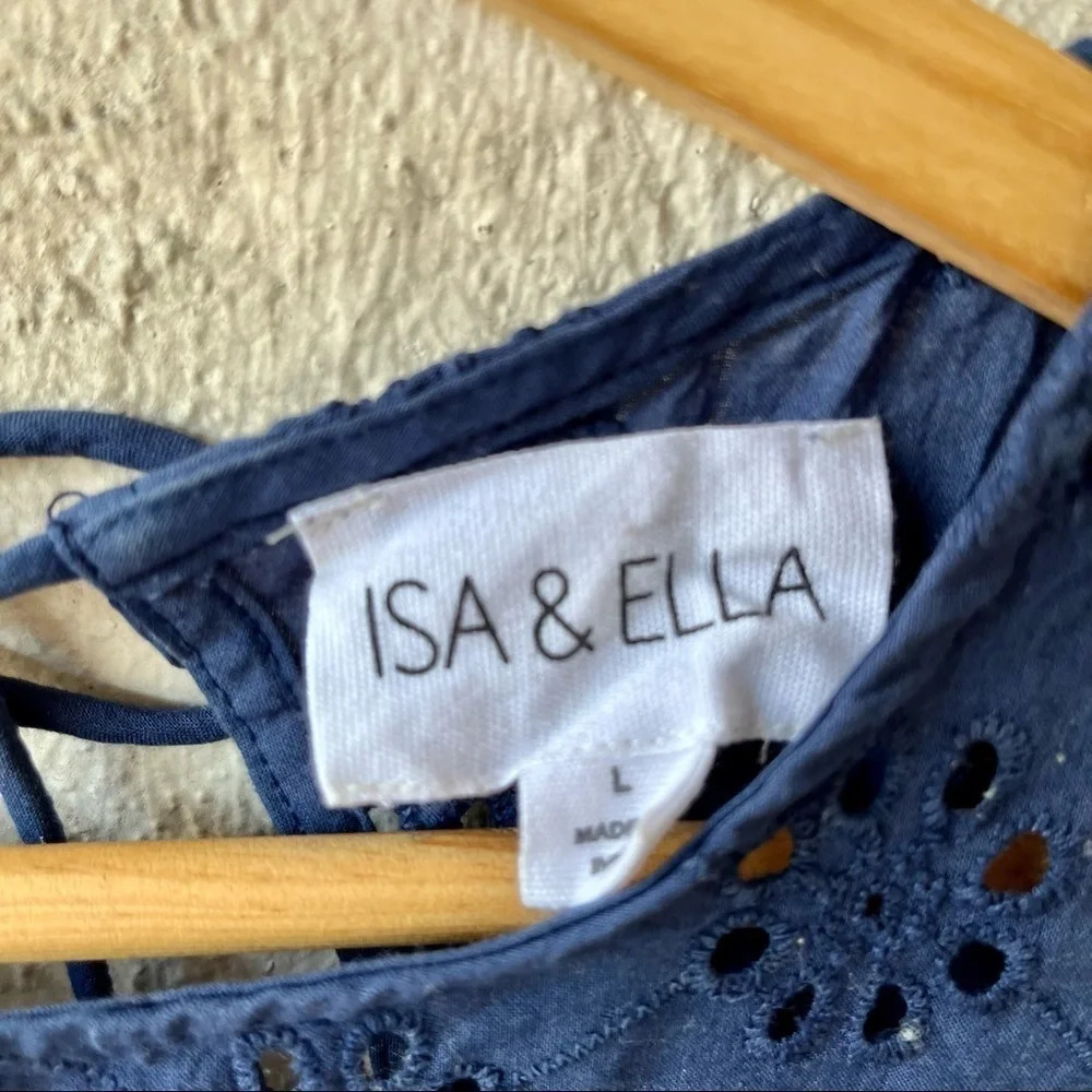 Isa & Ella Navy Blue Cutout Tie Back Top Large - Picture 4 of 5